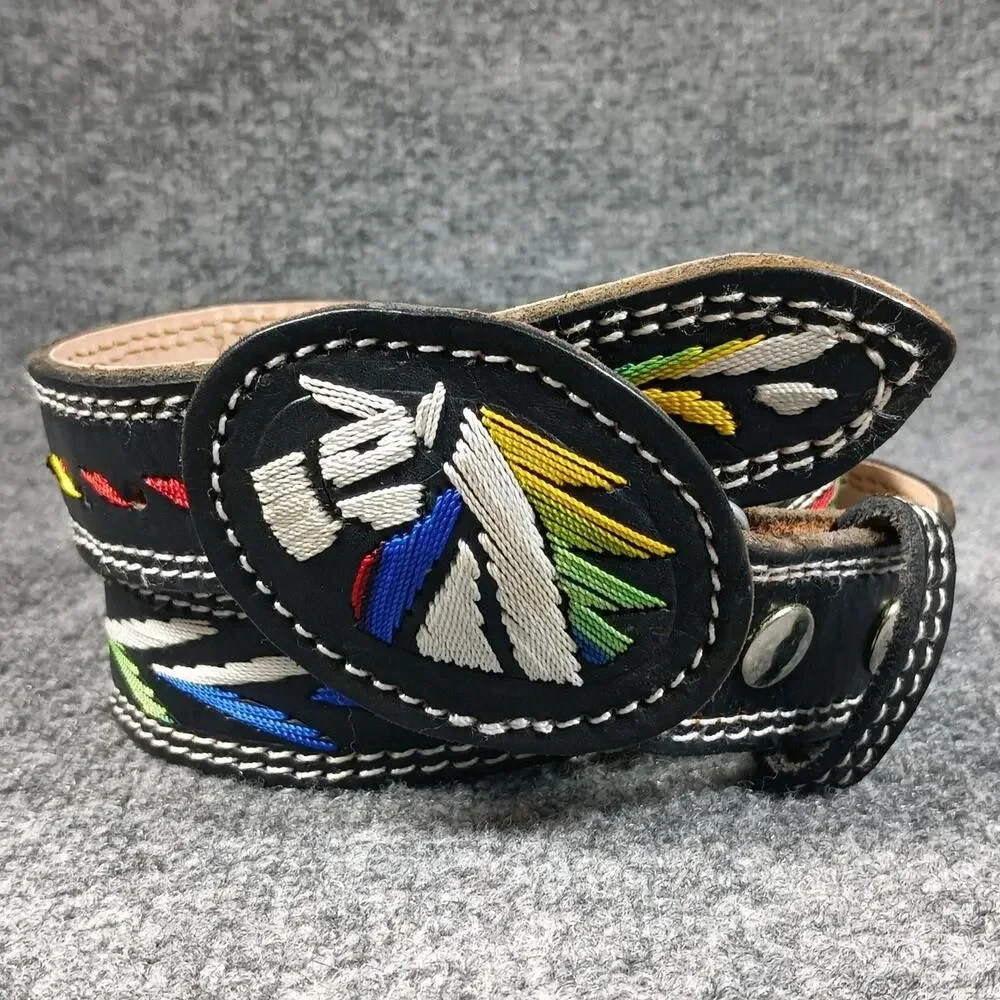 Vintage Cowgirl Western Belt Size 34 Black Embroidered Horse Head Rodeo